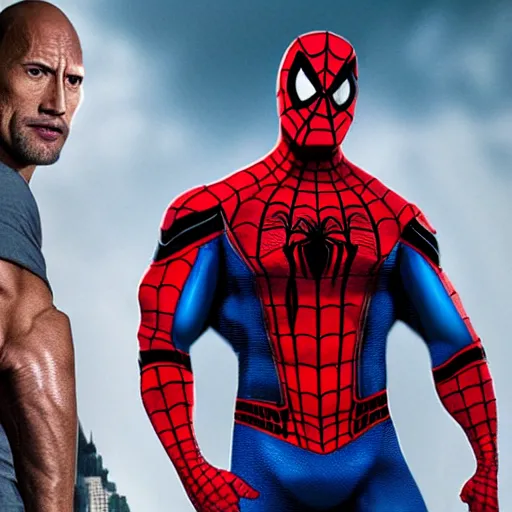 Image similar to dwayne johnson as spiderman