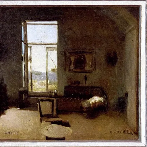 Image similar to miniature living room, by camille corot