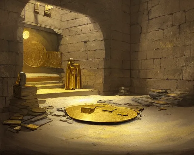 Image similar to a bank vault full gold ingots in the style of ancient egypt, art by greg rutkowski and artgerma, concept art design architecture