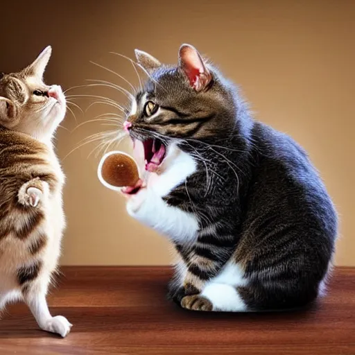 Prompt: a cat yelling at a hamster