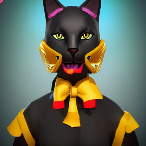 Image similar to an avatar of a black cat in the style of fortnite