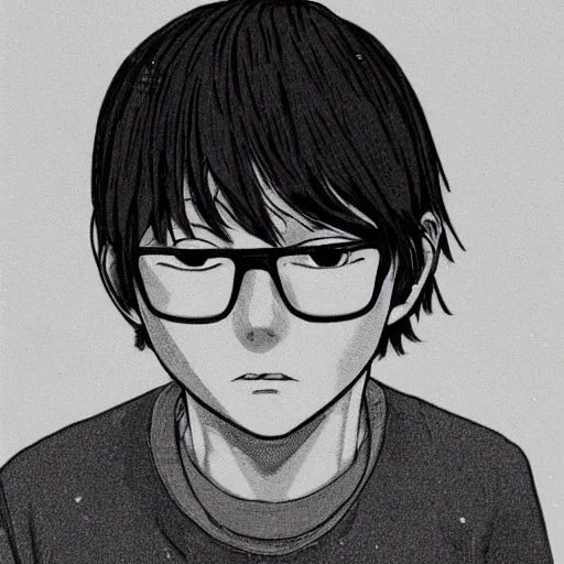 Image similar to a portait of a boy from inio asano manga good night pun pun, detailed