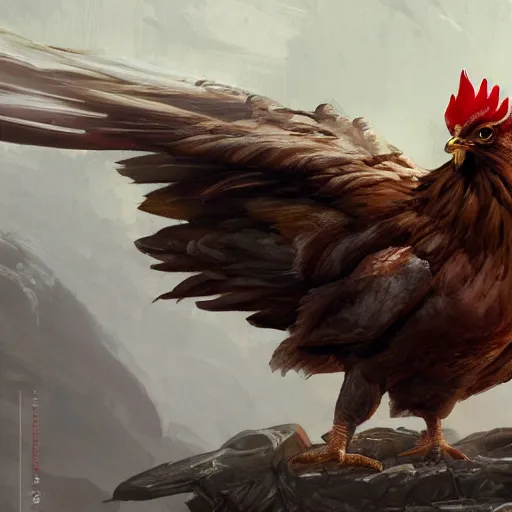 Image similar to chicken/hawk, magic the gathering artwork, D&D, fantasy, cinematic lighting, centered, symmetrical, highly detailed, digital painting, artstation, concept art, smooth, sharp focus, illustration, volumetric lighting, epic Composition, 8k, art by Akihiko Yoshida and Greg Rutkowski and Craig Mullins, oil painting, cgsociety