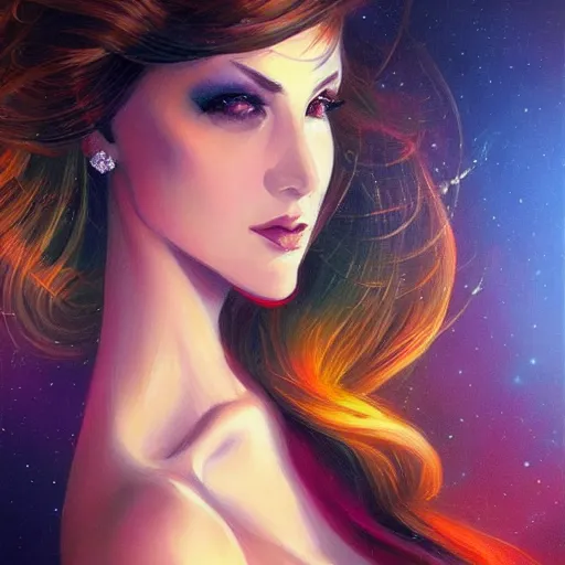 Prompt: beautiful portrait of a woman at a Ball, elegant, lovely colors, in the style of Greg Rutowski and Artgerm, high detail, masterpiece