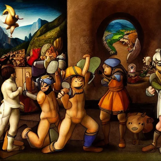 Prompt: pokemon renaissance painting, Leonardo da Vinci, dramatic lighting, highly detailed