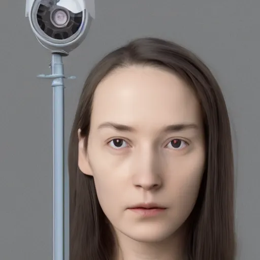 Image similar to “woman with multiple cctv camera head, cgi render, photorealistic, cinematic”