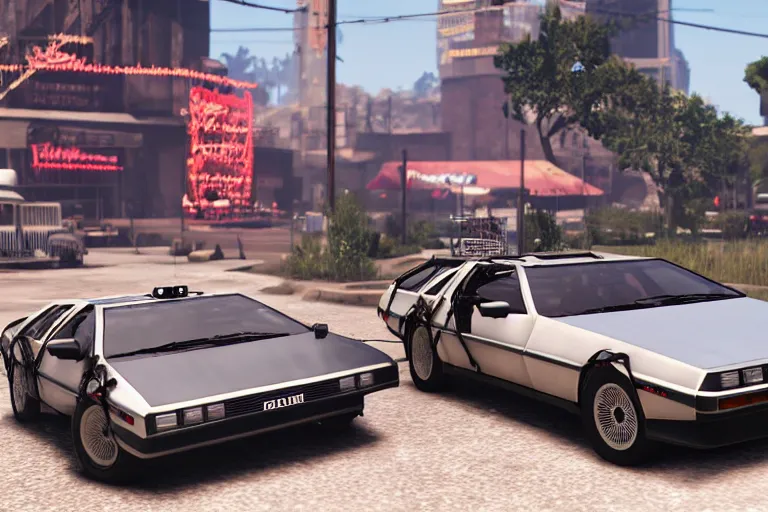 Image similar to delorean made out of meat by grand theft auto v, by red dead redemption 2, by cyberpunk 2 0 7 7