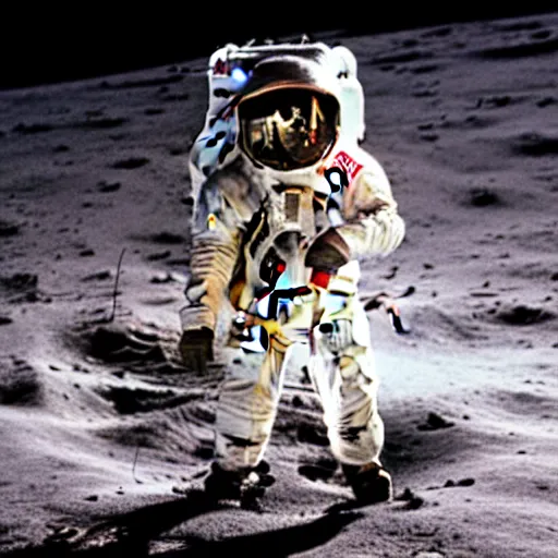 Prompt: spacesuit walking on the moon with nobody inside it