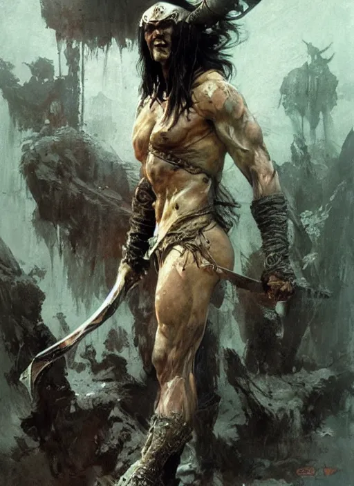 Image similar to conan the barbarian, intricate, elegant, highly detailed, vivid colors, john park, frazetta, sparth, ruan jia, jeffrey catherine jones