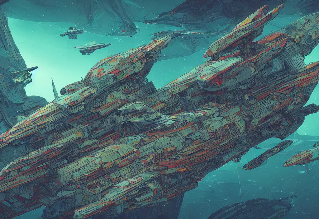 Image similar to handmade illustration of a beautiful starship, line art, ink, watercolor by Kilian Eng and by Jake Parker, winning-award masterpiece, fantastic, octane render, 8K HD Resolution, High quality image