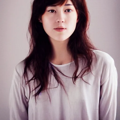 Image similar to a portrait photo of a beautiful young woman who looks like a korean mary elizabeth winstead