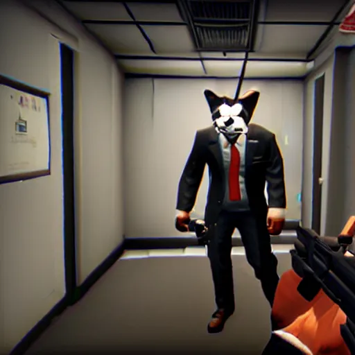 Prompt: Screenshot from the PC game Payday: The Heist demonstrating the fursuit unlock