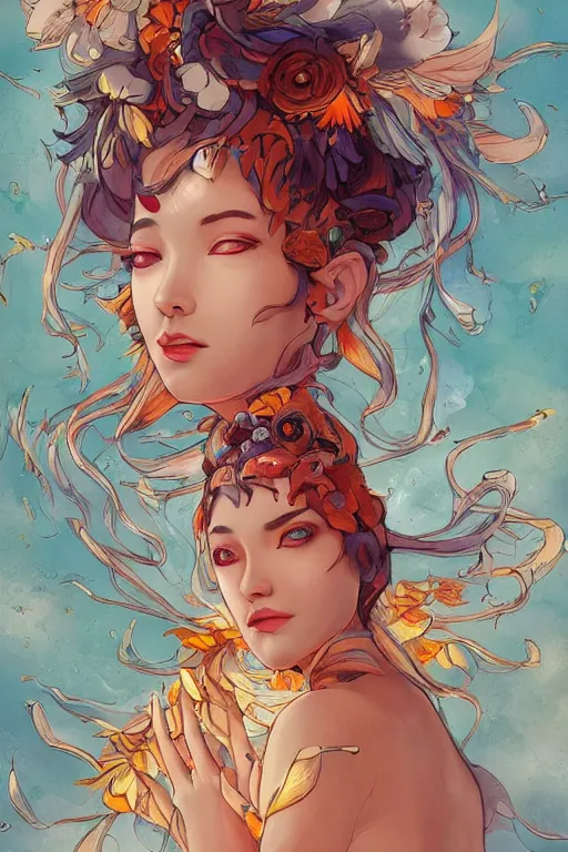 Image similar to beautiful goddess of the sun in the style of James Jean, trending on artstation, artstationHD, artstationHQ, unreal engine, 4k, 8k