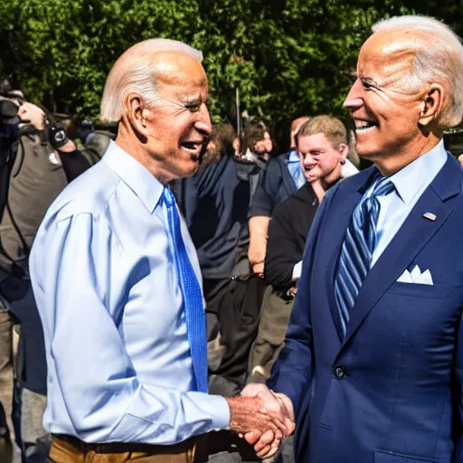 Image similar to A photo of joe biden teams up with a teenage joe biden, perfect faces, 50 mm, award winning photography