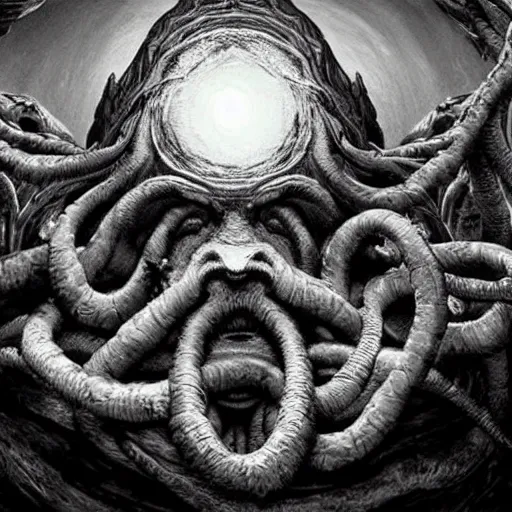 Image similar to old gods looking at the world for the first time, dark and beautiful, stunning 4 k, extremely detailed, opening shot, h. p. lovecraft, fantastic, fantasy.