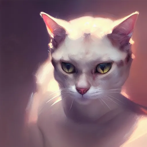 Image similar to humanoid cat feline hybrid, concept art oil painting, portrait ethereal by jama jurabaev, greg rutkowski extremely detailed, brush hard, artstation, soft light