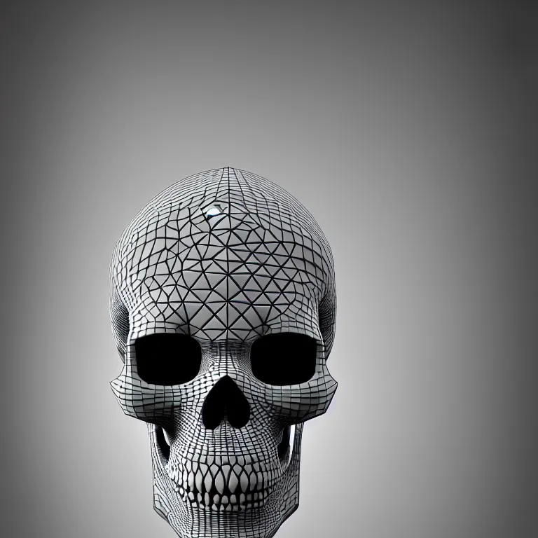 Image similar to black and white light 3D geometry, skull, matte bright highly detailed, poetic, 3D render, digital art, octane render, 8K artistic photography, photo-realistic, by Dora Maar