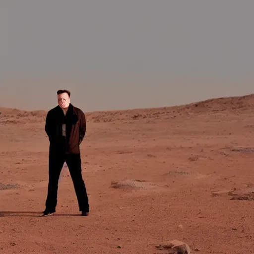 Image similar to Elon Musk high on Mars, photo, portrait, centered, detailed, 35 mm