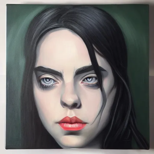 Image similar to Billie Eilish as female loki, oil on canvas, noir, trending on artstation