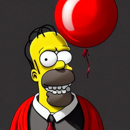 Image similar to surrealism grunge cartoon portrait sketch of homer simpson with a wide smile and a red balloon by - michael karcz, loony toons style, the conjuring style, horror theme, detailed, elegant, intricate