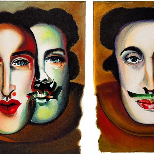 Image similar to A painting of multiple personalities in the style of Raoul Hausmann