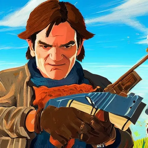 Image similar to quentin tarantino in the video game breath of the wild