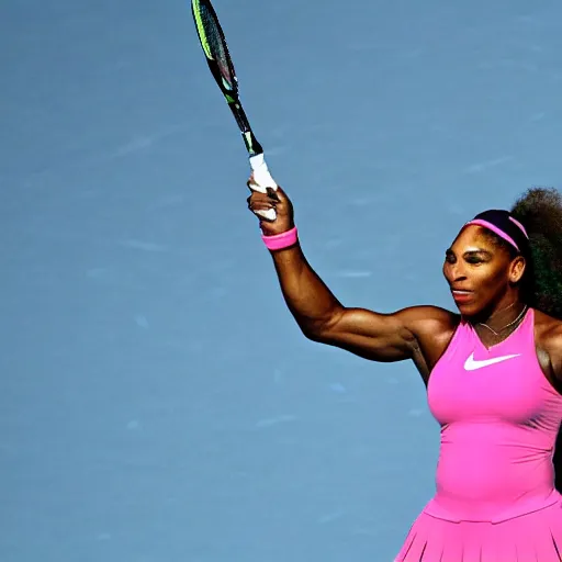 Image similar to Serena Williams as the Nike Goddess of Victory in pink clouds