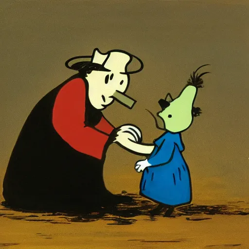 Image similar to moominpapa devours his son, goya painting, 4 k