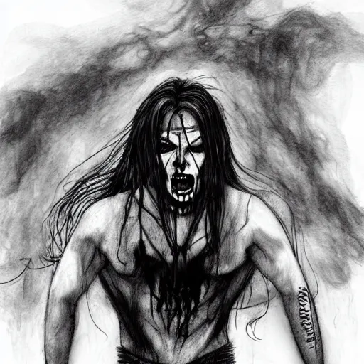 Image similar to grunge drawing of 🧟🧜🏻‍♂️🪡 in the style of the grudge | horror themed