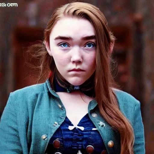 Prompt: anime version of florence pugh, sassy, funny, kinetic, crazy, big eyes, cute, dreamy,