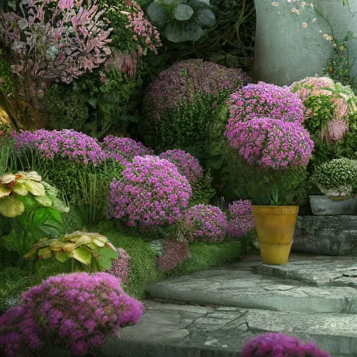 Prompt: Secret Garden Flowers, hyperrealistic, detailed, cinematic, photorealism, epic, octane render