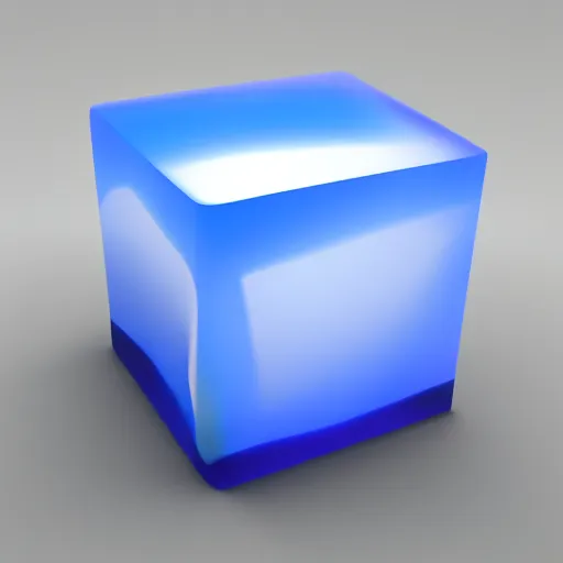 Prompt: cube of blue jelly, 3 d render, minimalism