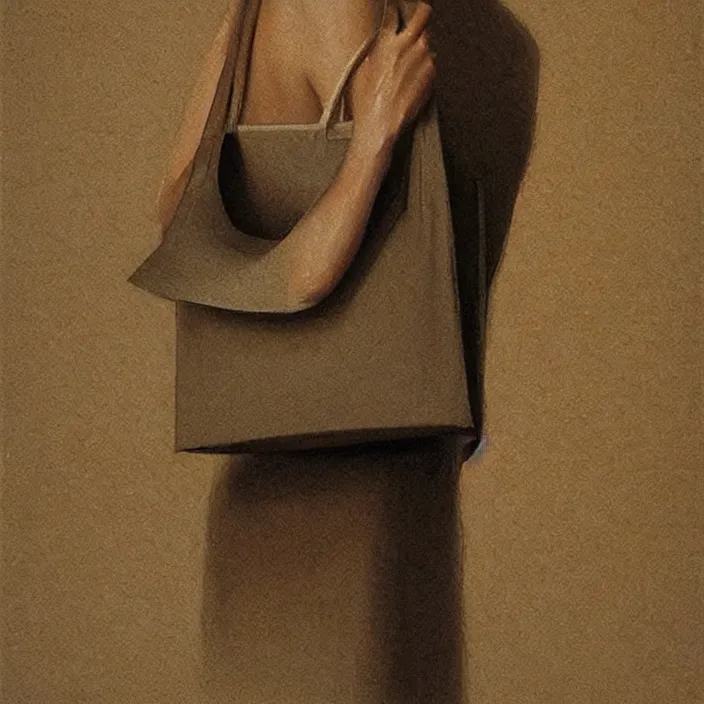 Image similar to beautiful female paper bags, artstation, art by, , edward hopper, Zdzislaw Beksinski, highly detailed