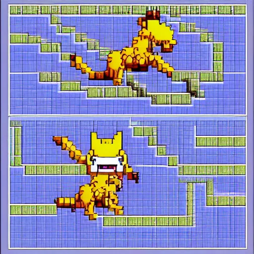 Prompt: Digimon inspired animals orthographic isometric 16-bit sprite sheet