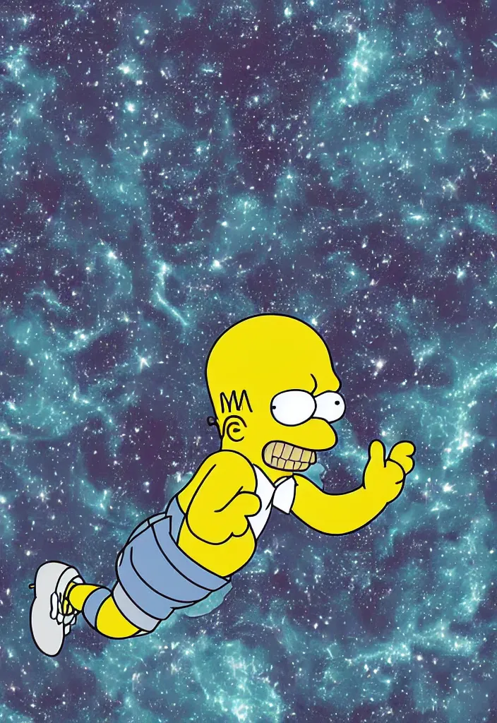 Prompt: Homer Simpson breaking the fabric of space, digital art