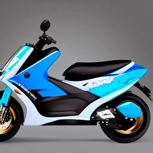 Prompt: painting of tuned blue yamaha aerox 7 5 ccm, race style, custom scooter, in the style of artgerm