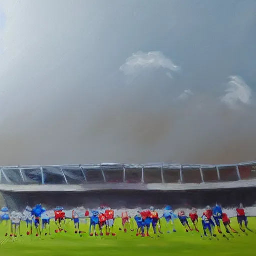 Image similar to painting of soccer game played by cows