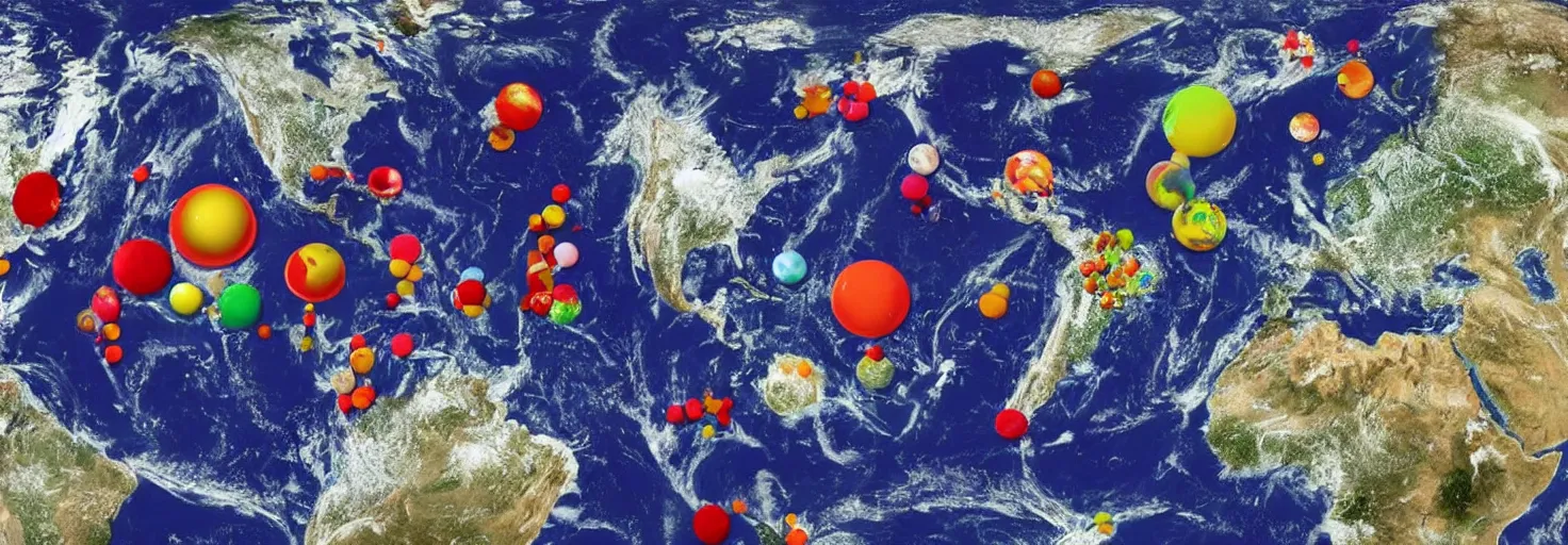 Image similar to Planet Earth from space with plenty of clowns on it