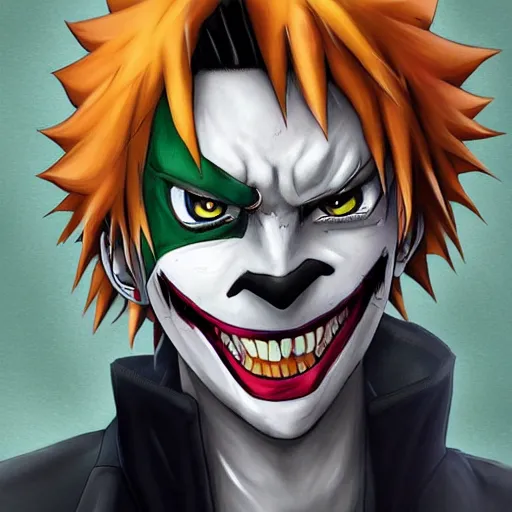 Image similar to Joker looks like Naruto, Joker as Naruto, high quality art, artbreeder, artstation