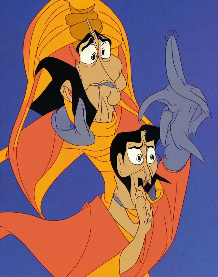 Image similar to 1 9 9 0 disney animation cel still from aladdin of a portrait of jafar reimagined as sauron