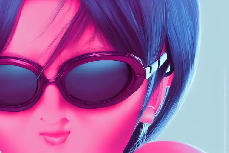 Prompt: a woman wearing a pair of pink glasses, cyberpunk art by ilya kuvshinov, cgsociety, neo - dada, 8 k 3 d, y 2 k aesthetic, retrowave