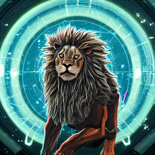 Image similar to cyberspace lion, detailed digital illustration by liiga smilshkalne, android netrunner