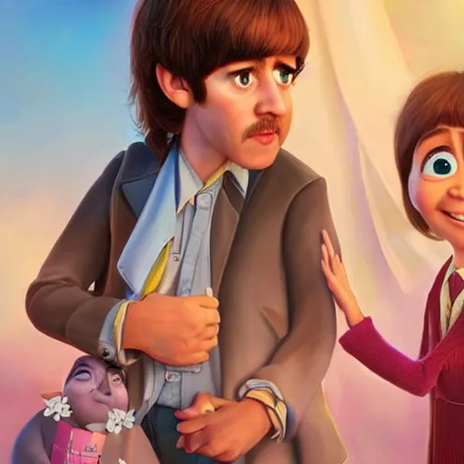 Prompt: a portrait of the beatlesn as pixar characters, beautiful, elegant, extremely detailed digital art, trending on artstation hyper realistic matte painting, by wlop, artgerm