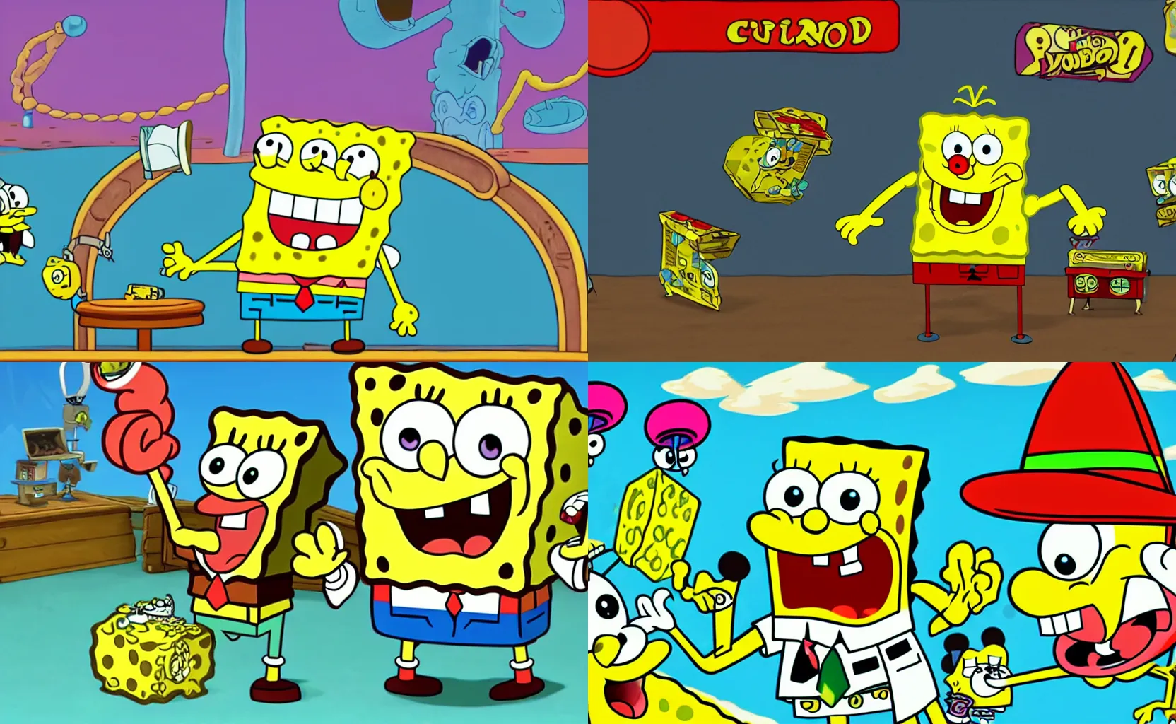 Prompt: SpongeBob in cuphead, video game screenshot, rubberhose style