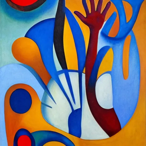 Image similar to her footsteps and handprints were the markings of her tribe, abstract art in the style of cubism and georgia o keefe,