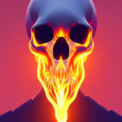 Image similar to A stunning profile of a symmetrical skull on fire by Simon Stalenhag, Trending on Artstation, 8K