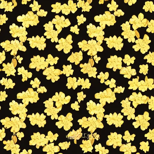 Image similar to repeating pattern of gold cherry blossoms on a black background,