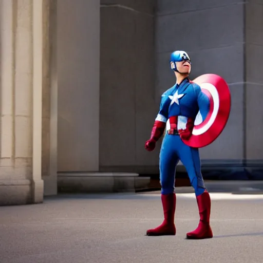 Image similar to a still of buster bluth dressed as captain america in captain america ( 2 0 1 1 )