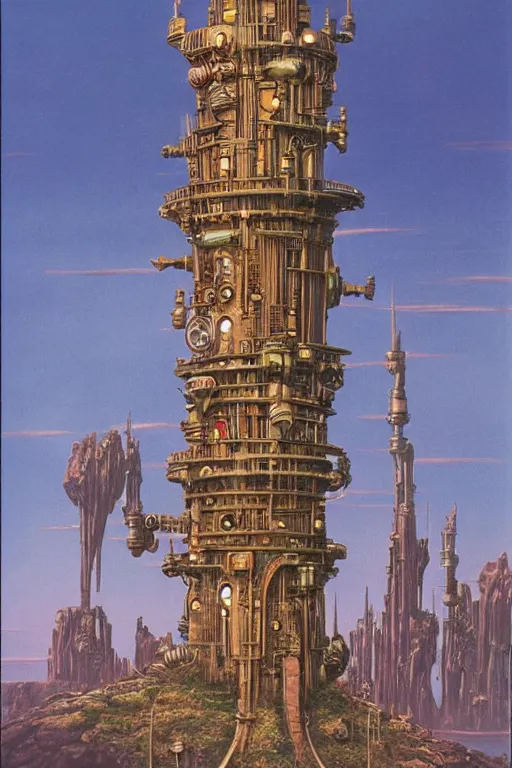 Image similar to steampunk tower by ralph mcquarrie and frank lloyd frank lloyd and bruce pennington and ted nasmith