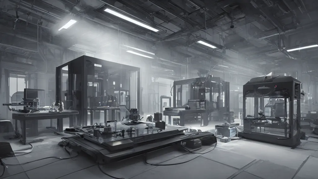 Image similar to an object render of an industrial sized futuristic 3 d printer, in a laboratory, by emmanuel shiu, trending on artstation, photorealistic, cryengine render 8 k uhd